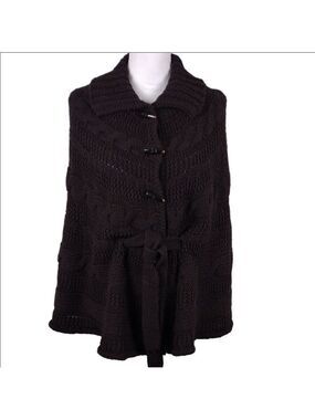 Fratelli Talli Brown Wool Blend Shawl Collar Button Front Knit Sweater Cape